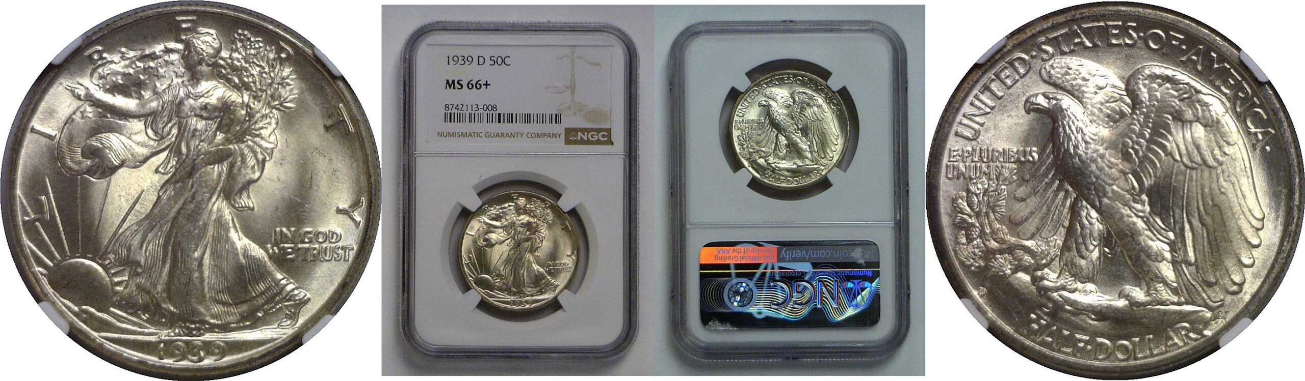 1939-D Walking Liberty Half Dollar   NGC MS-66+