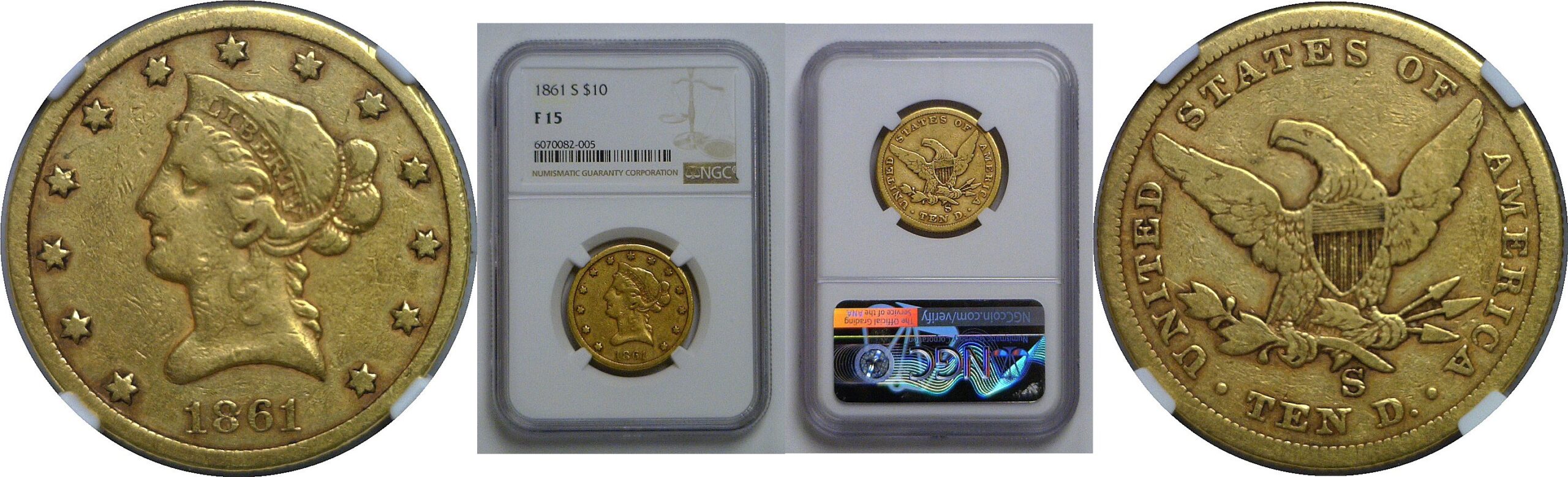 1861-S $10 Liberty   NGC F-15