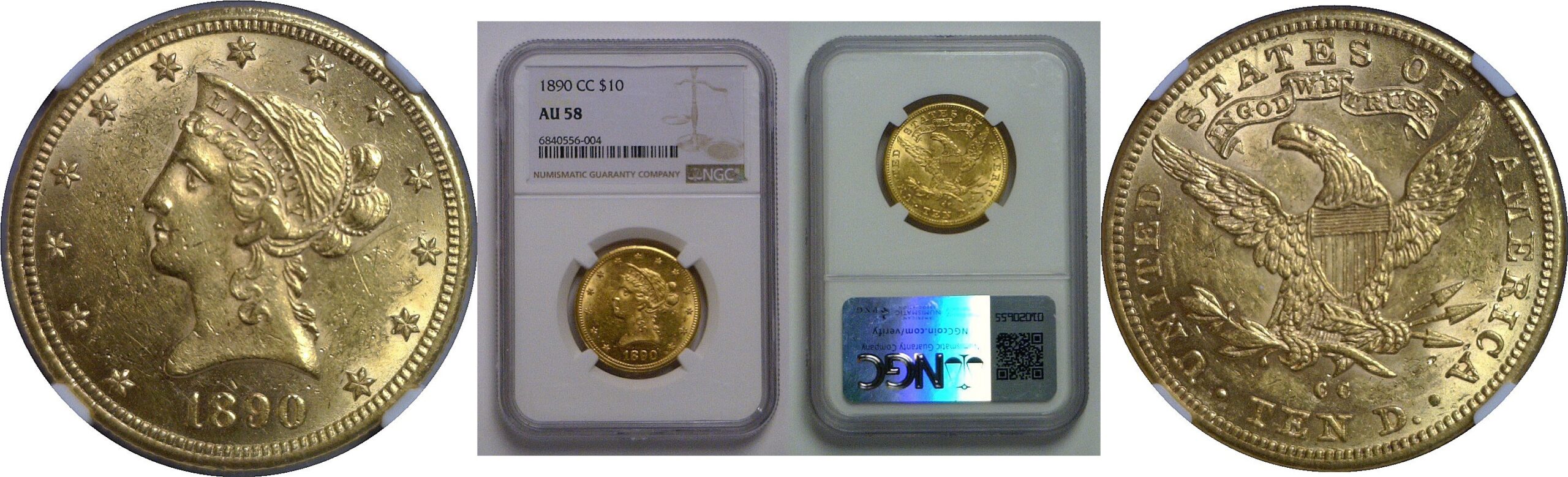 1890-CC $10 Liberty   NGC AU-58