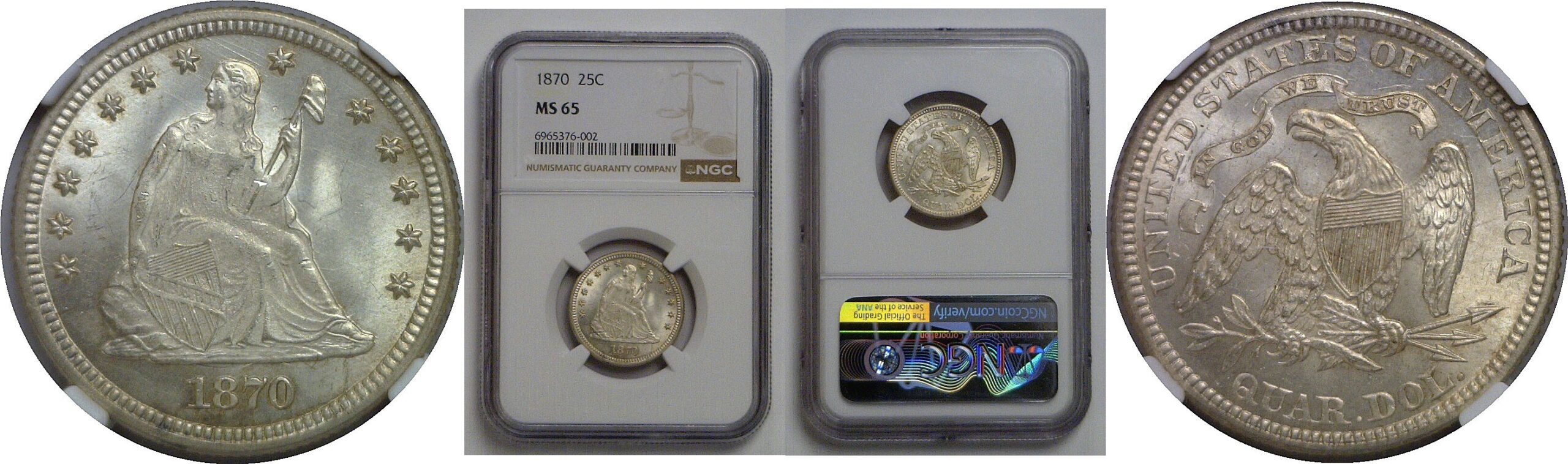 1870 Seated Liberty Quarter   NGC MS-65