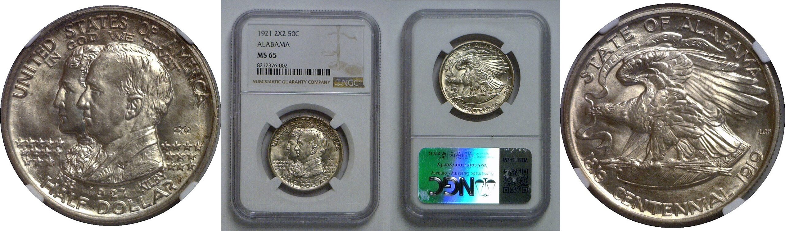 1921 Alabama 2x2 Commemorative Half Dollar    NGC MS-65