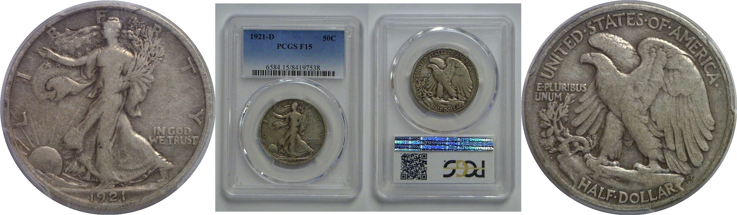 1921-D Walking Liberty Half Dollar   PCGS F-15