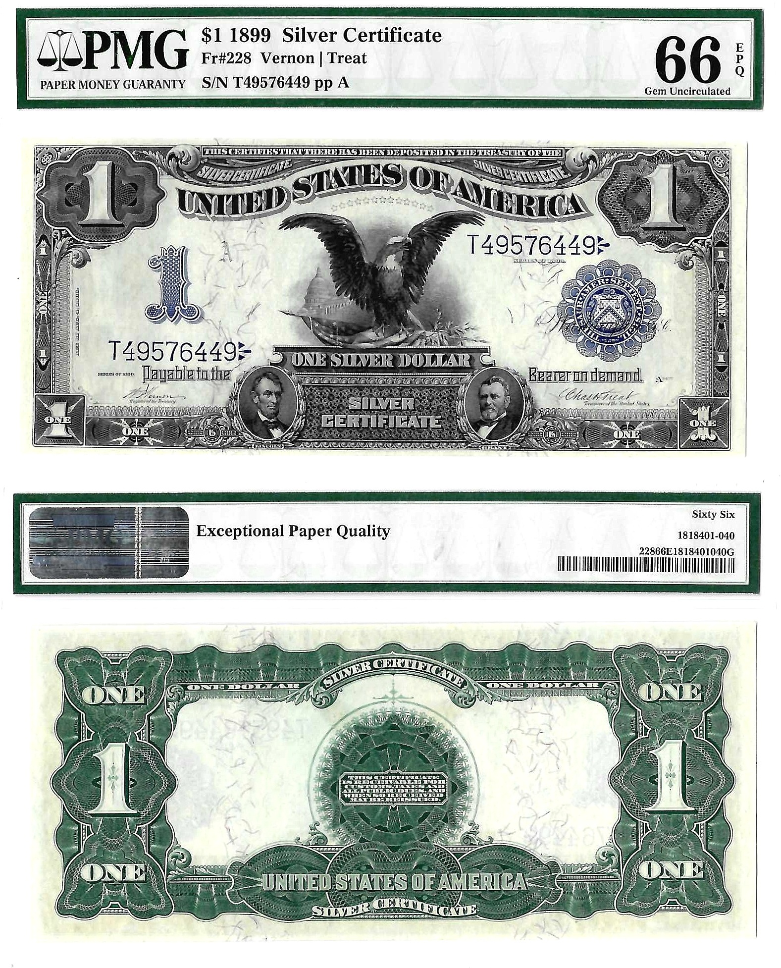 1899 $1 Silver Certificate Fr-228 PMG Gem CU-66 EPQ