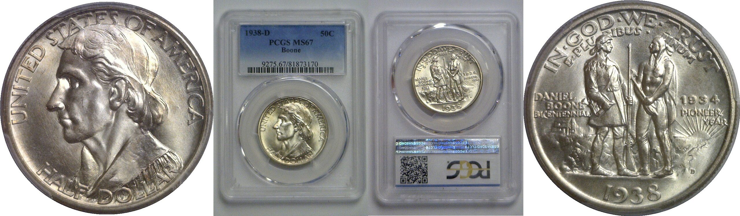 1938-D Boone Commemorative Half Dollar   PCGS MS-67