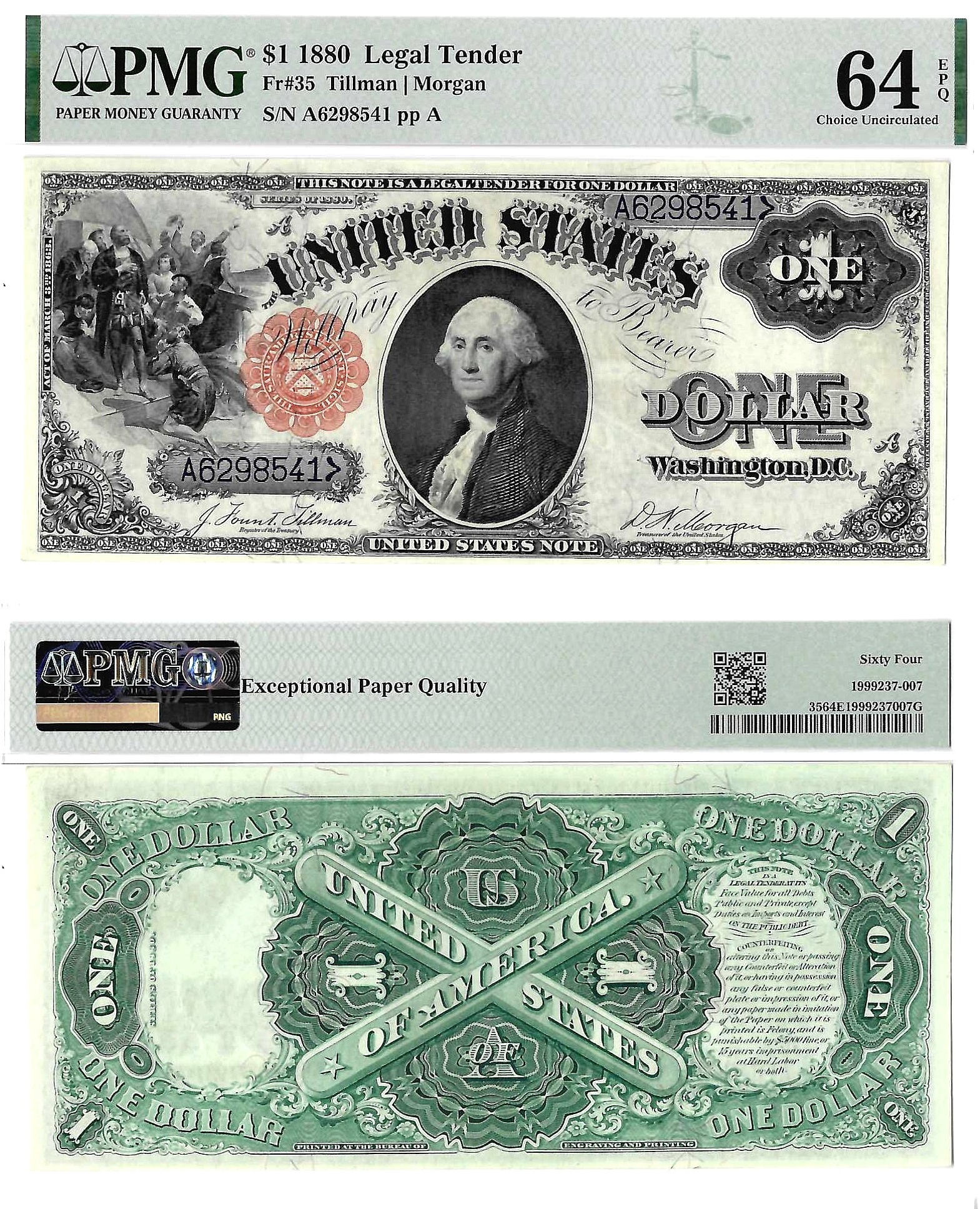 1880 $1 Legal Tender Note Fr-35 PMG Choice CU-64 EPQ