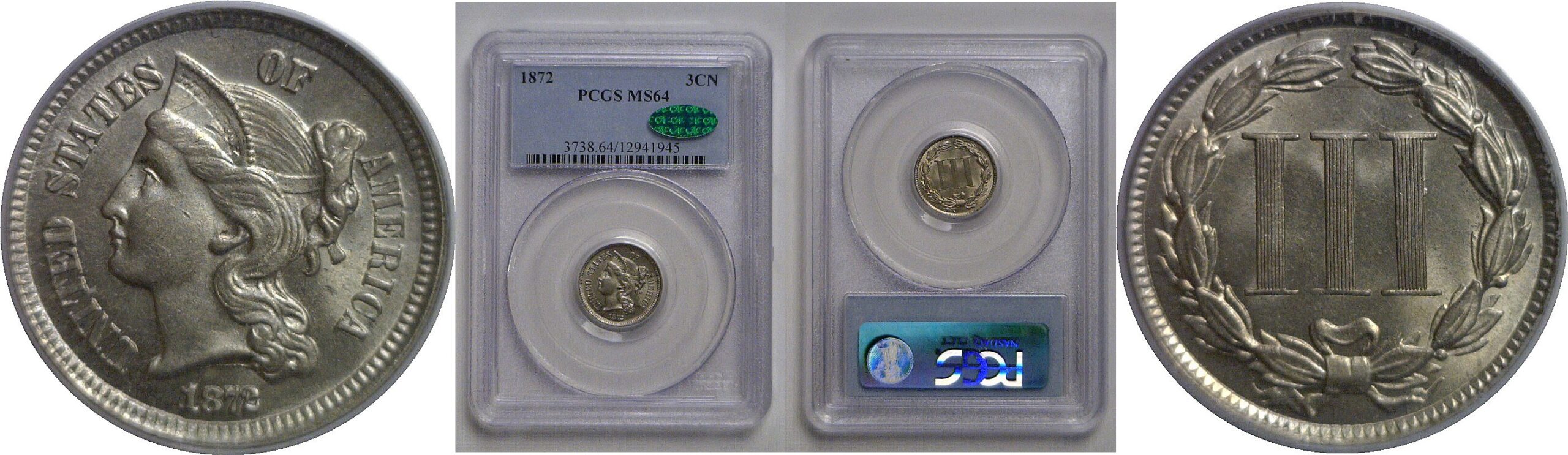 1872 Nickel Three Cent    PCGS MS-64  CAC