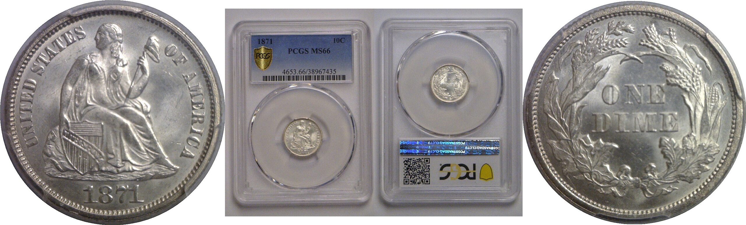 1871 Seated Liberty Dime    PCGS MS-66