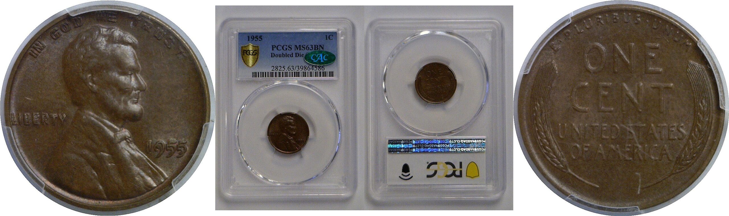 1955 Doubled Die Obverse   Lincoln Cent     PCGS MS-63 BN  CAC