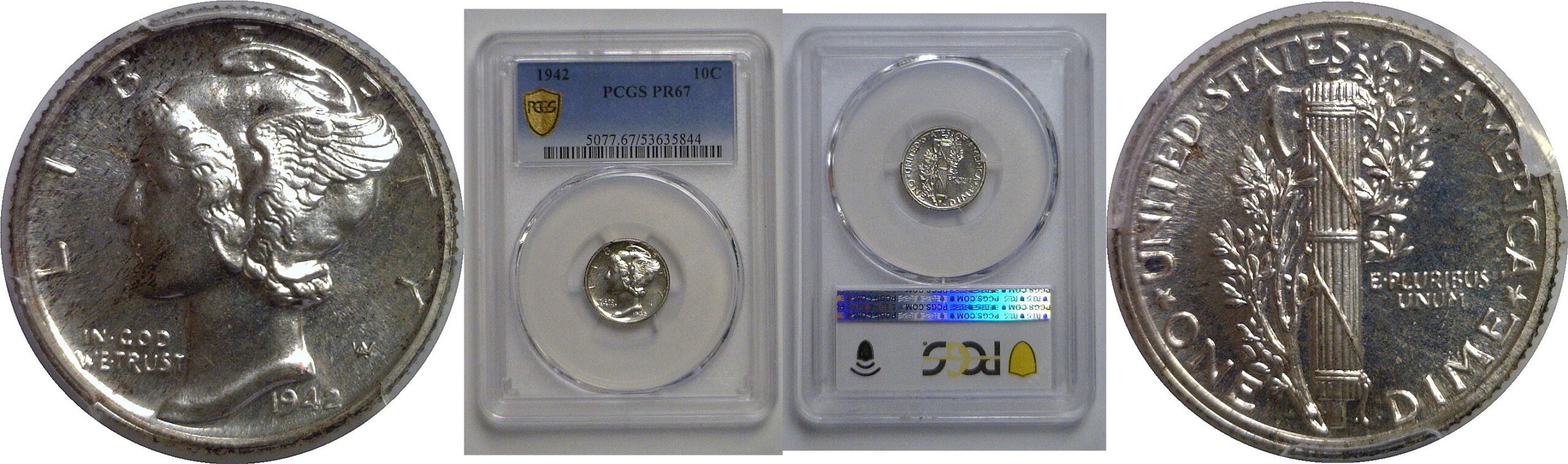 1942 Mercury Dime   PCGS PR-67