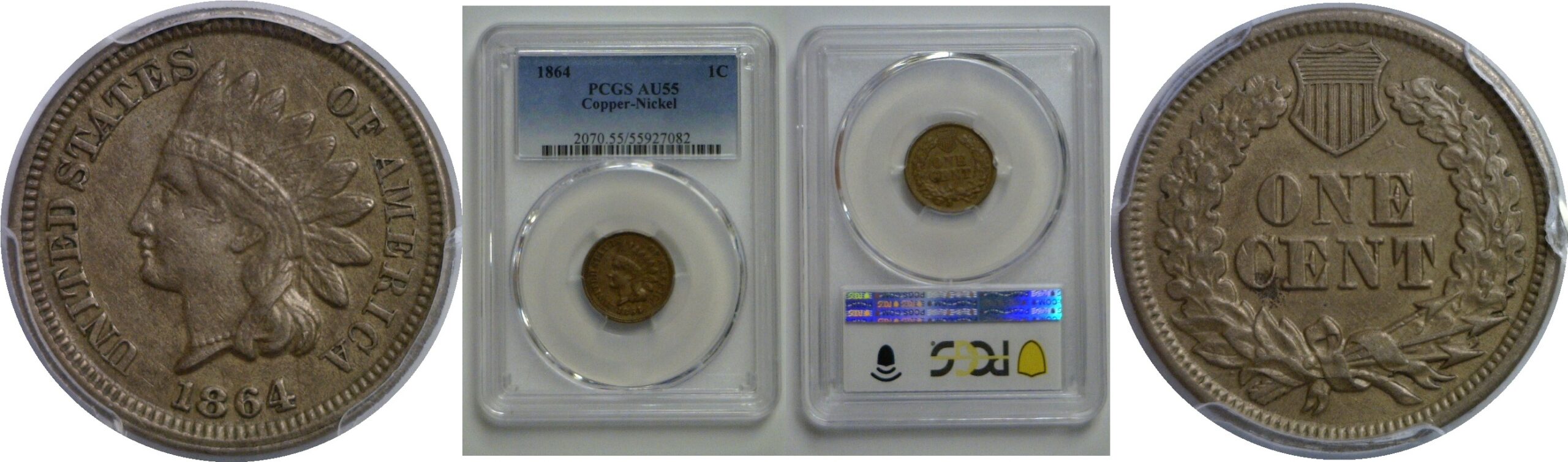 1864 Copper-Nickel   Indian Head Cent   PCGS AU-55