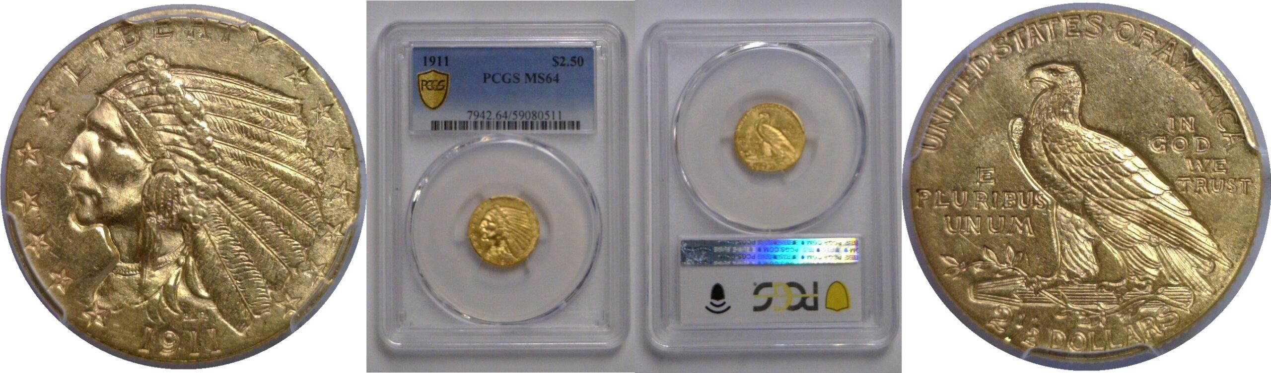 1911 $2 1/2 Indian   PCGS MS-64