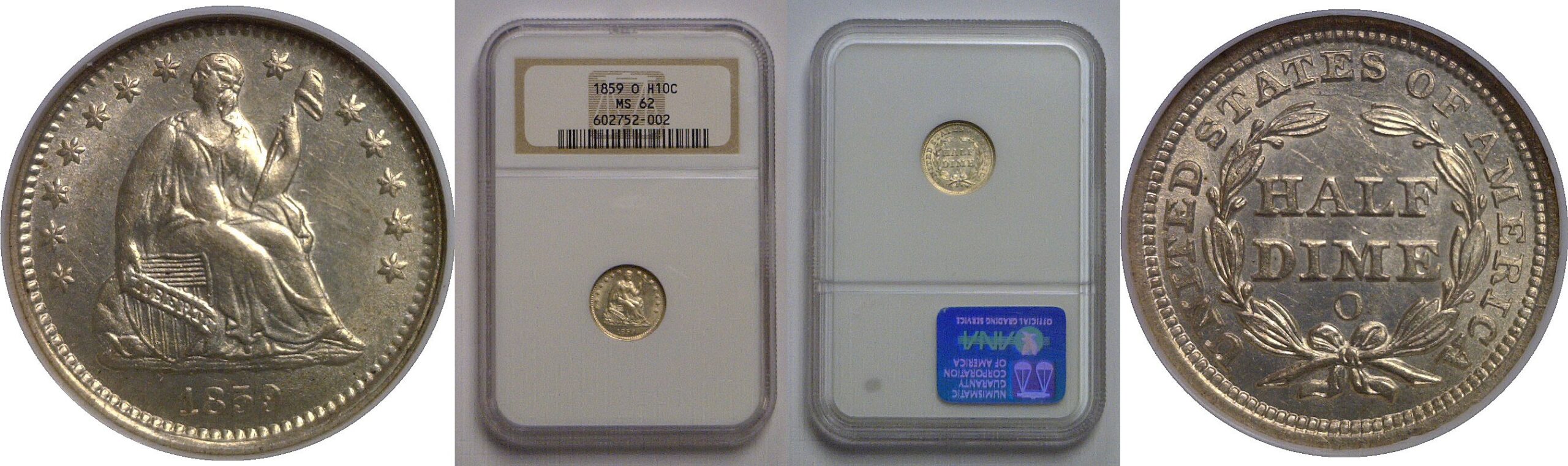 1859-O Seated Liberty Half Dime   NGC MS-62