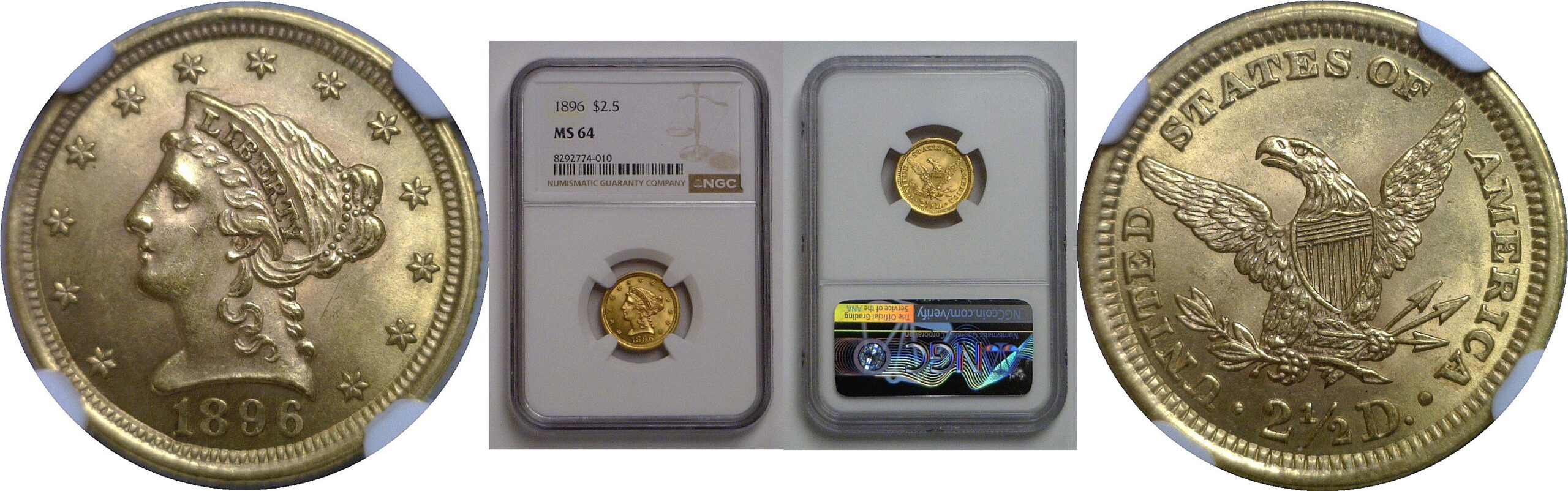 1896 $2 1/2 Liberty   NGC MS-64