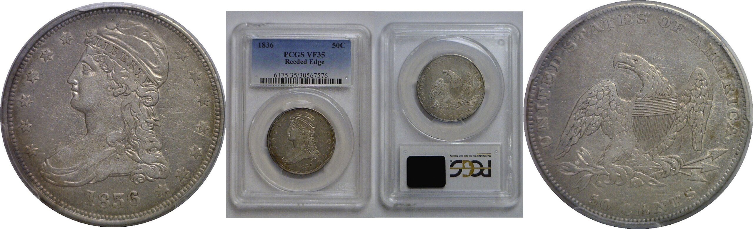 1836 Reeded Edge   Bust Half Dollar   PCGS VF-35