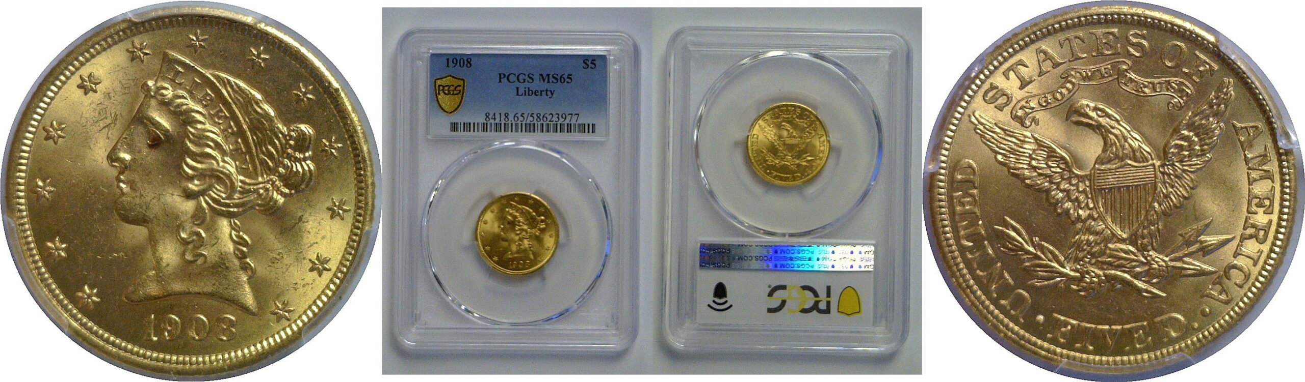 1908 $5 Liberty    PCGS MS-65