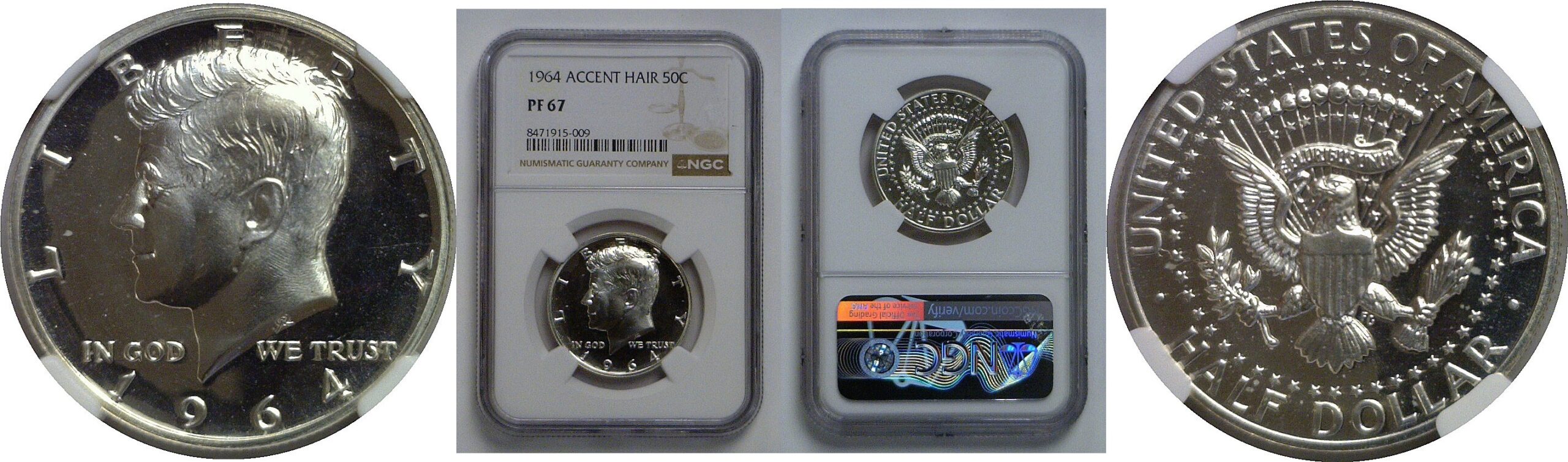 1964 Accented Hair   Kennedy Half Dollar   NGC PF-67