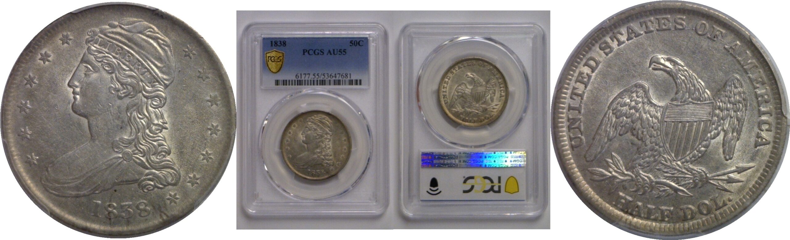 1838 Bust Half Dollar   PCGS AU-55
