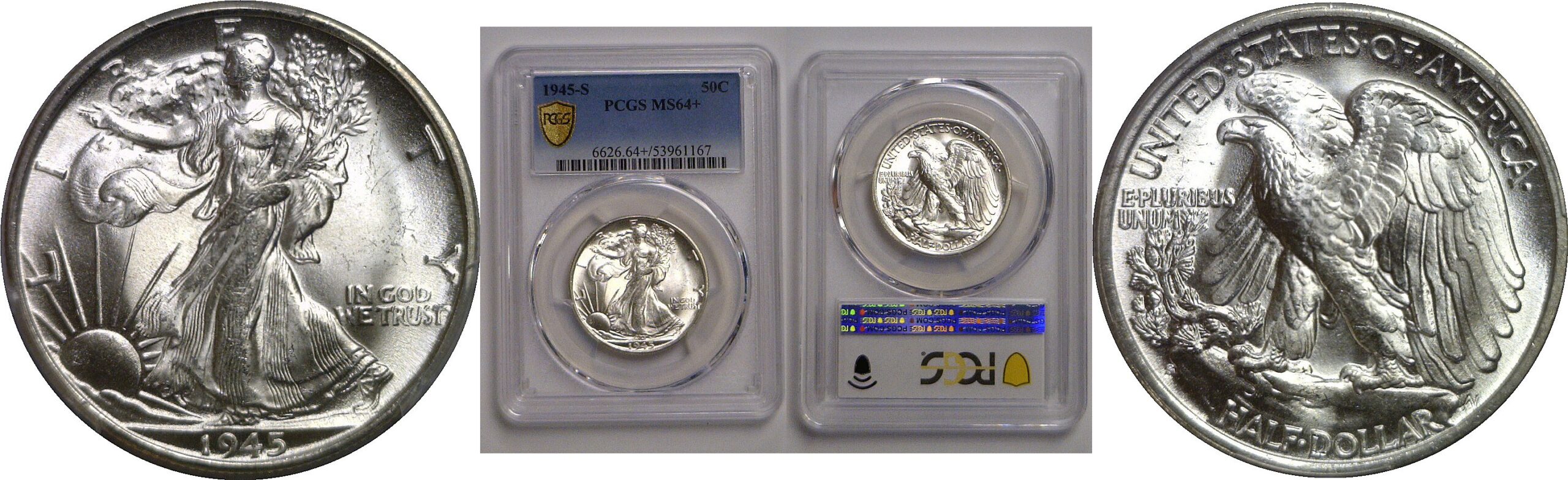1945-S Walking Liberty Half Dollar   PCGS MS-64+