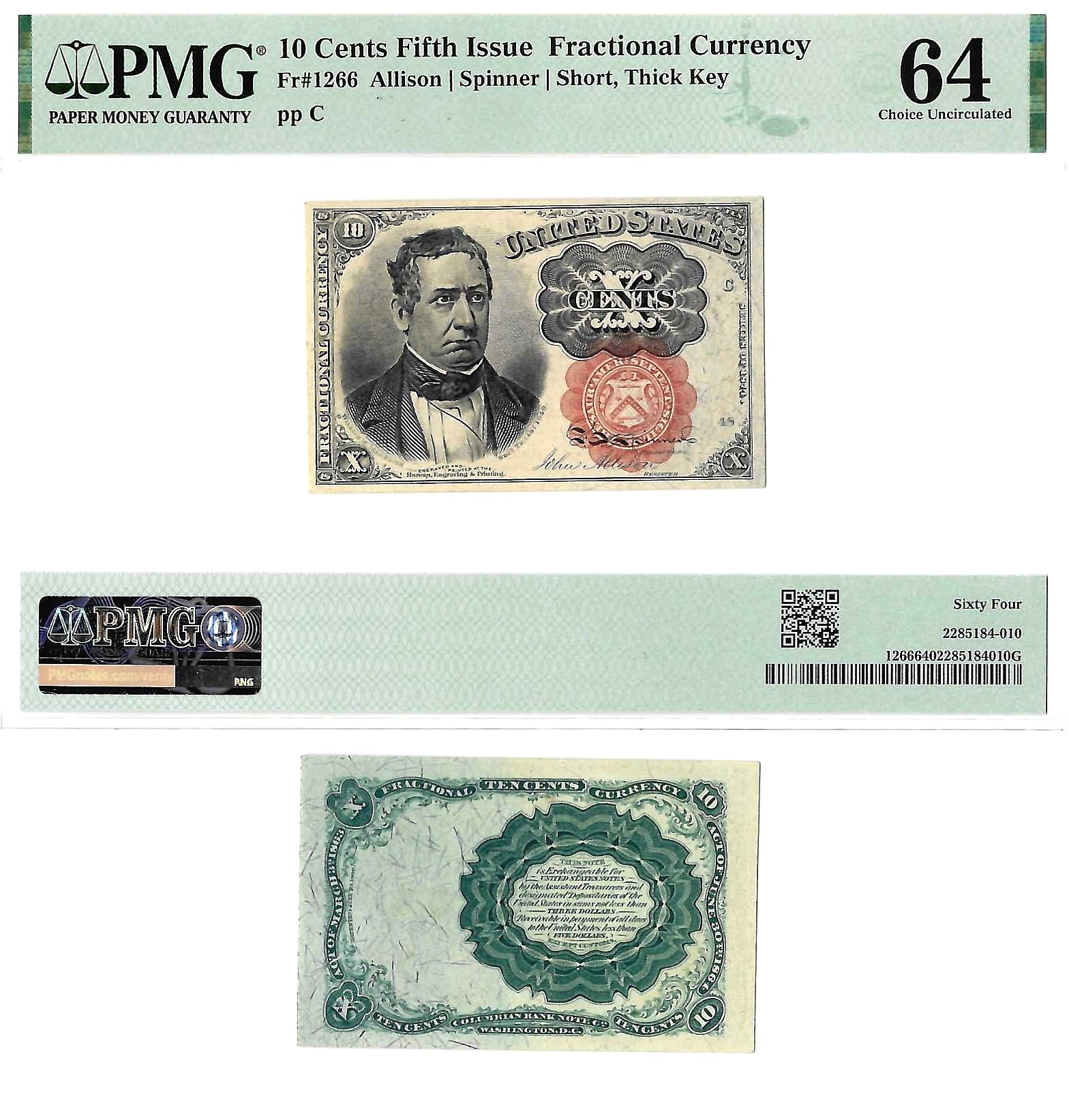 10 Cent 5th Issue Fractional Currency Fr-1266 PMG Choice CU-64