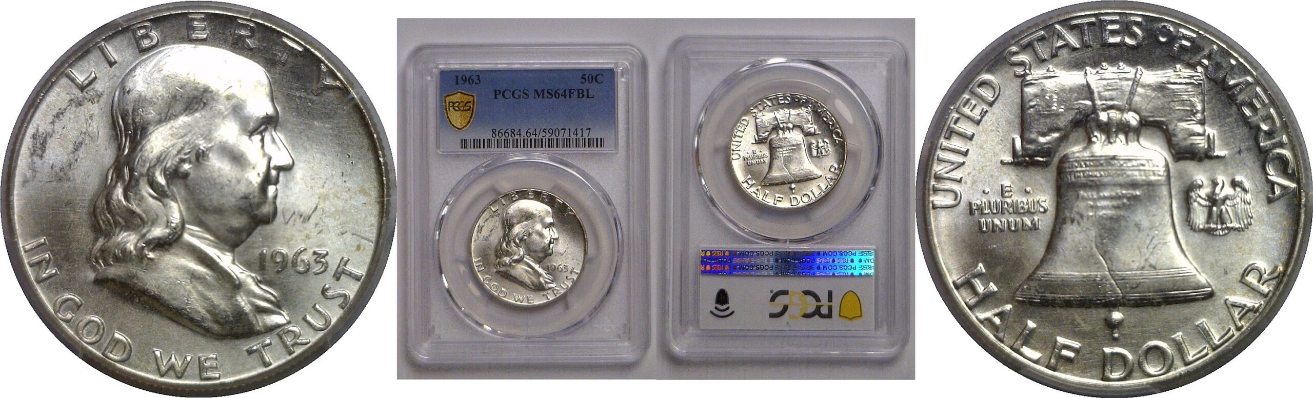 1963 Franklin Half Dollar   PCGS MS-64 FBL
