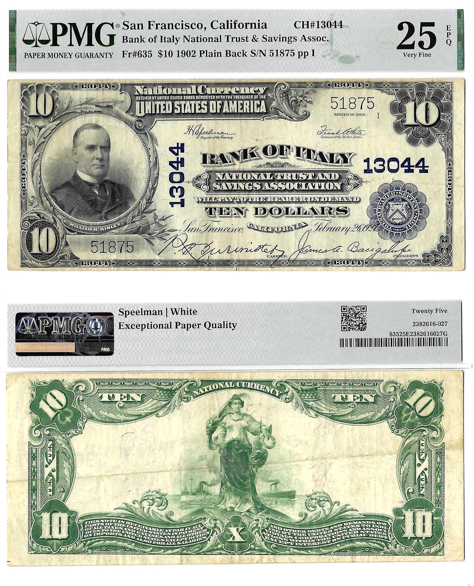 1902 $10 San Francisco, California Charter 13044 PMG VF-25 EPQ