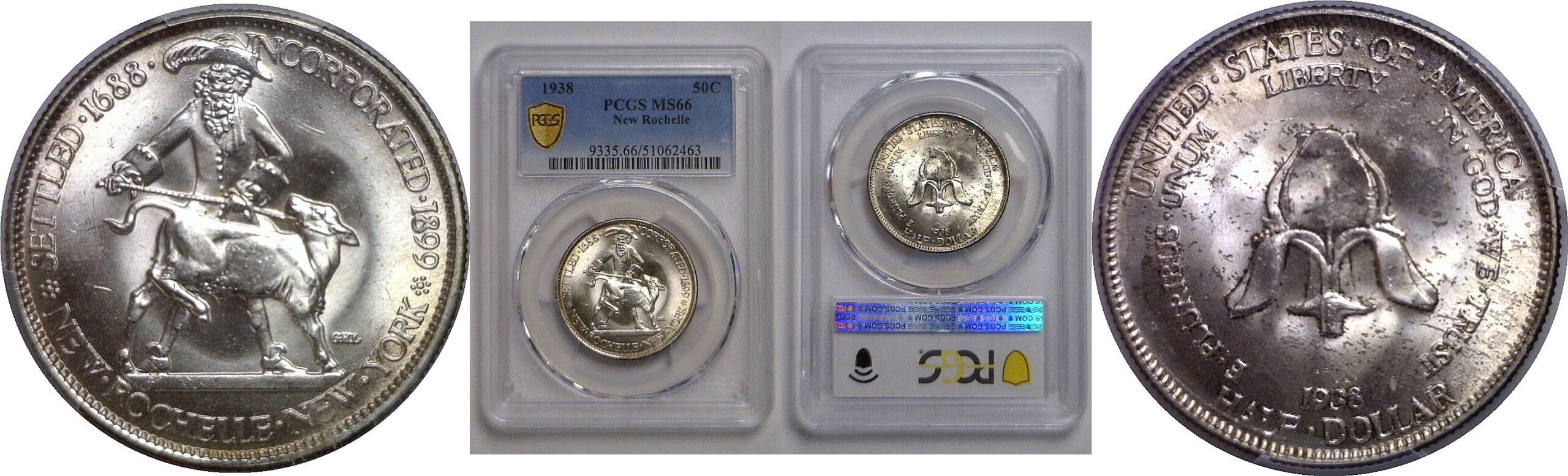 1938 New Rochelle Commemorative Half Dollar   PCGS MS-66