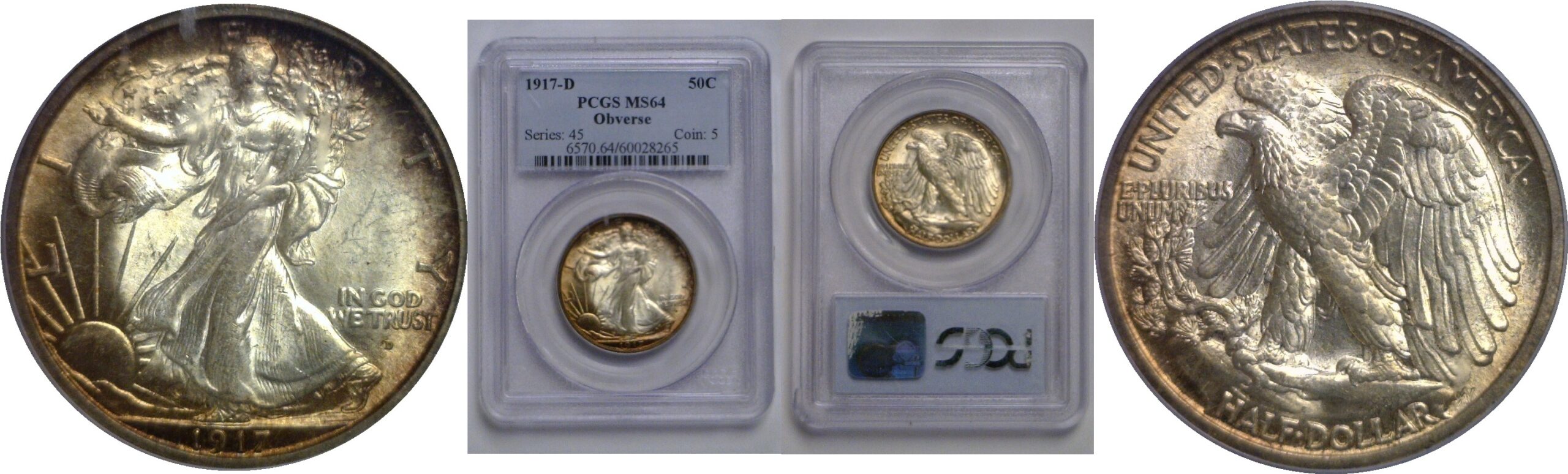 1917-D Obv.  Walking Liberty Half Dollar   PCGS MS-64