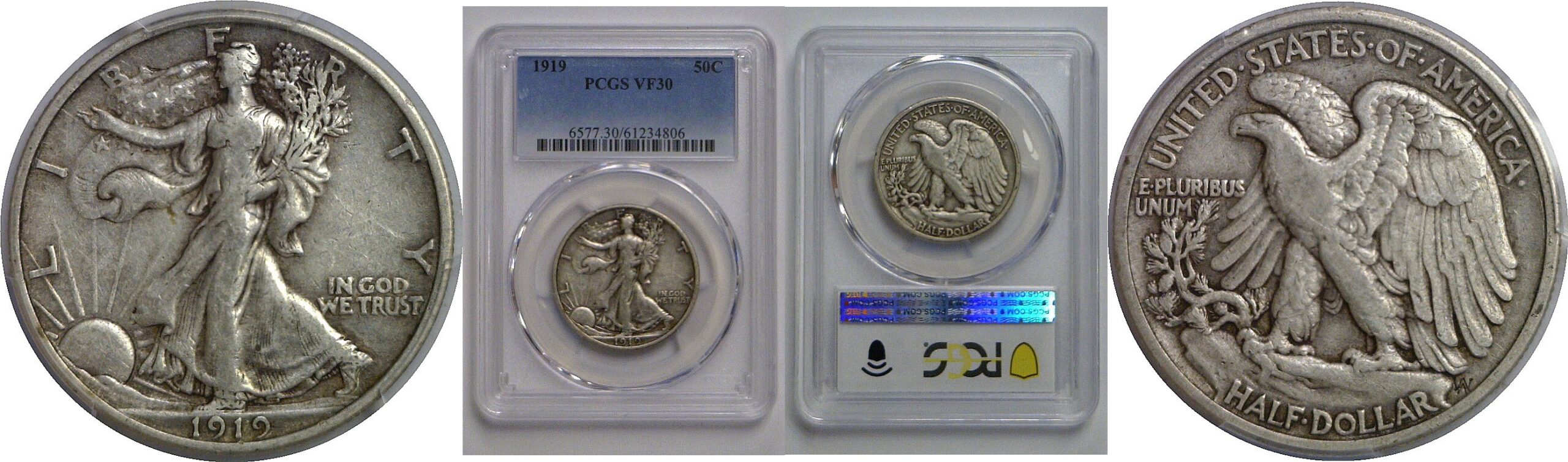 1919 Walking Liberty Half Dollar   PCGS VF-30