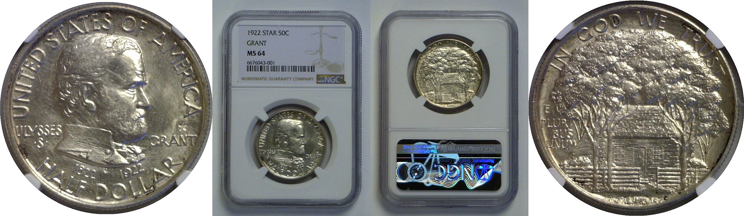 1922  Grant, Star Commemorative Half Dollar  NGC MS-64