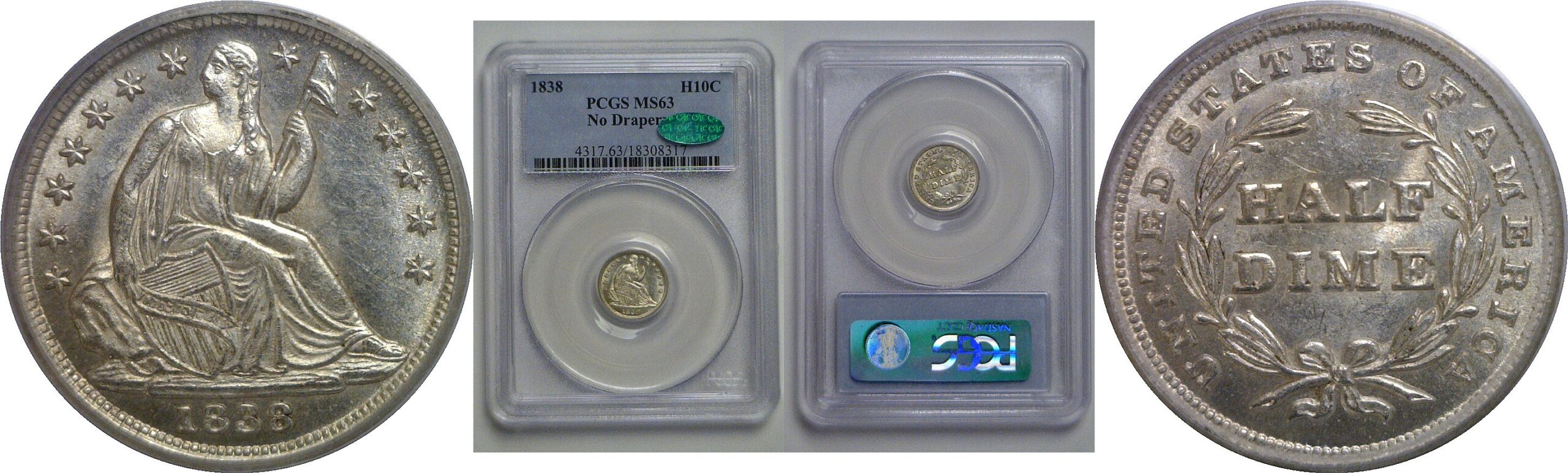 1838 Seated Liberty Half Dime   PCGS MS-63  CAC