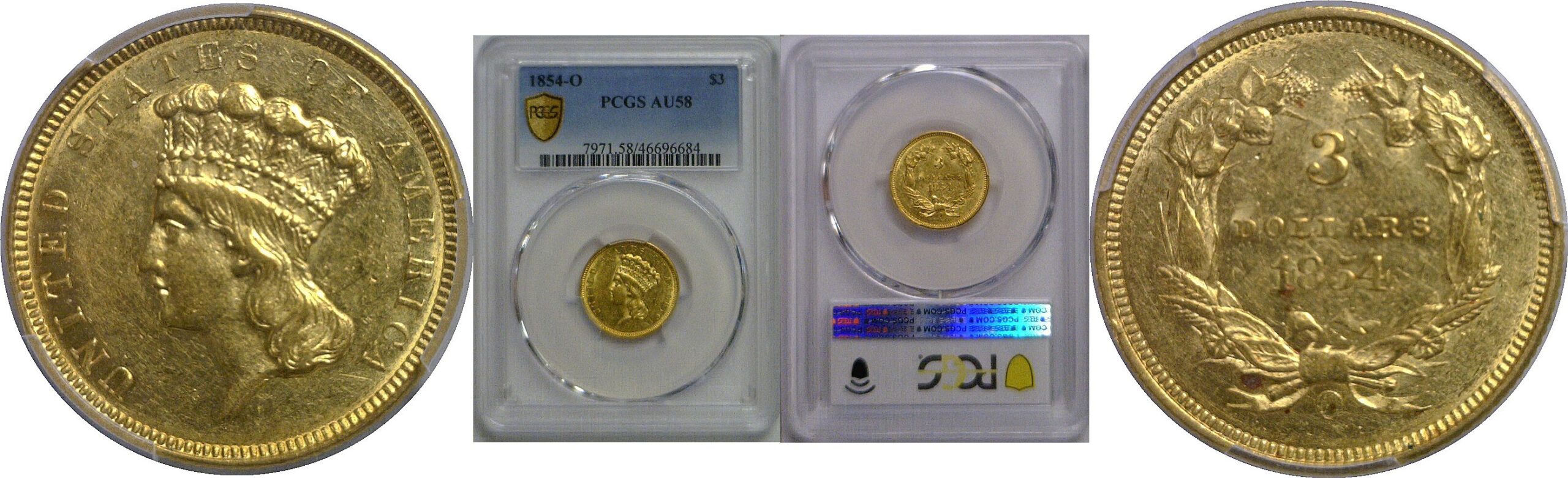 1854-O $3 Princess     PCGS AU-58