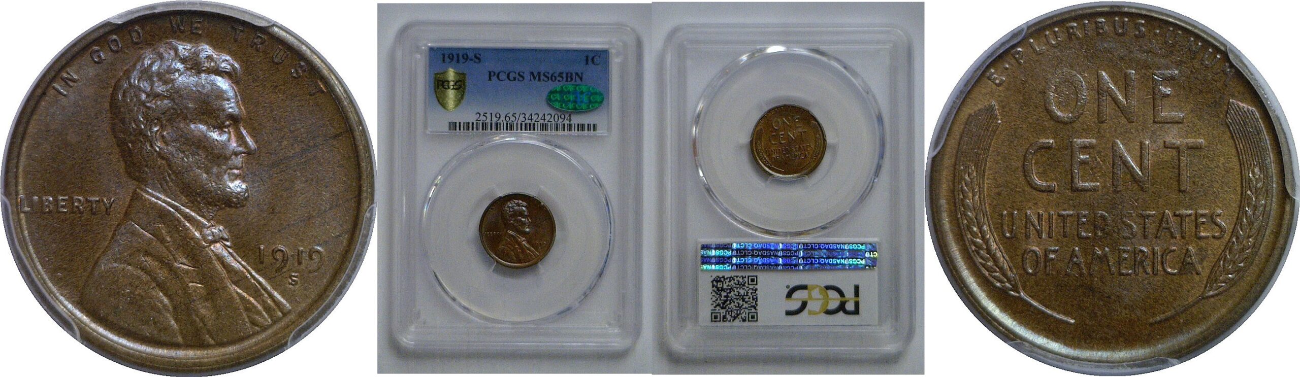 1919-S Lincoln Cent   PCGS MS-65 BN  CAC