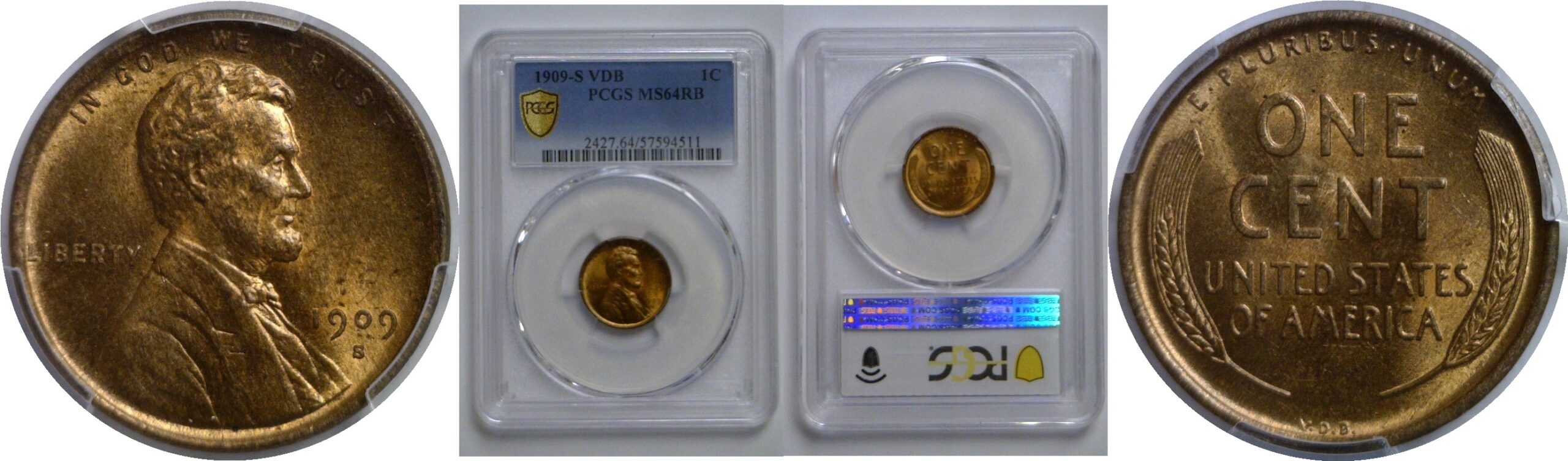 1909-S VDB Lincoln Cent   PCGS MS-64 RB