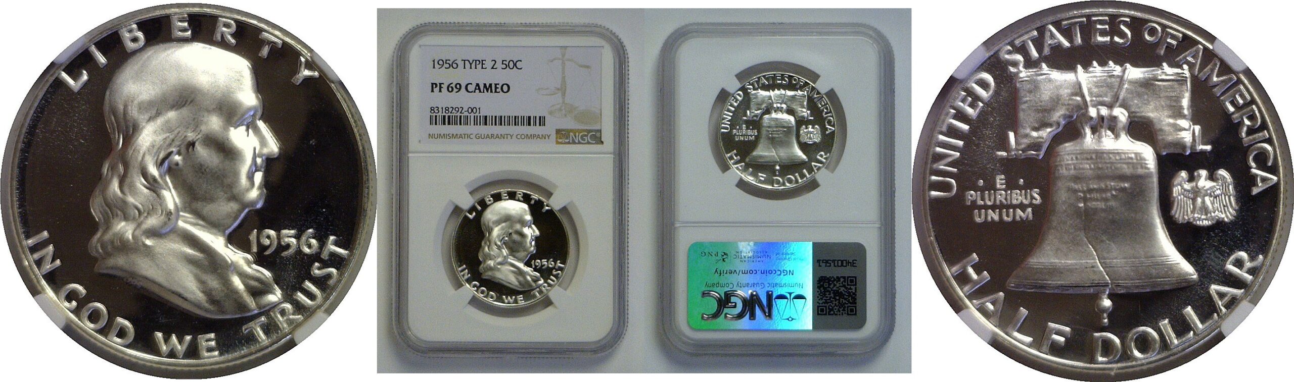 1956 T-2   Franklin Half Dollar   NGC PF-69 Cameo