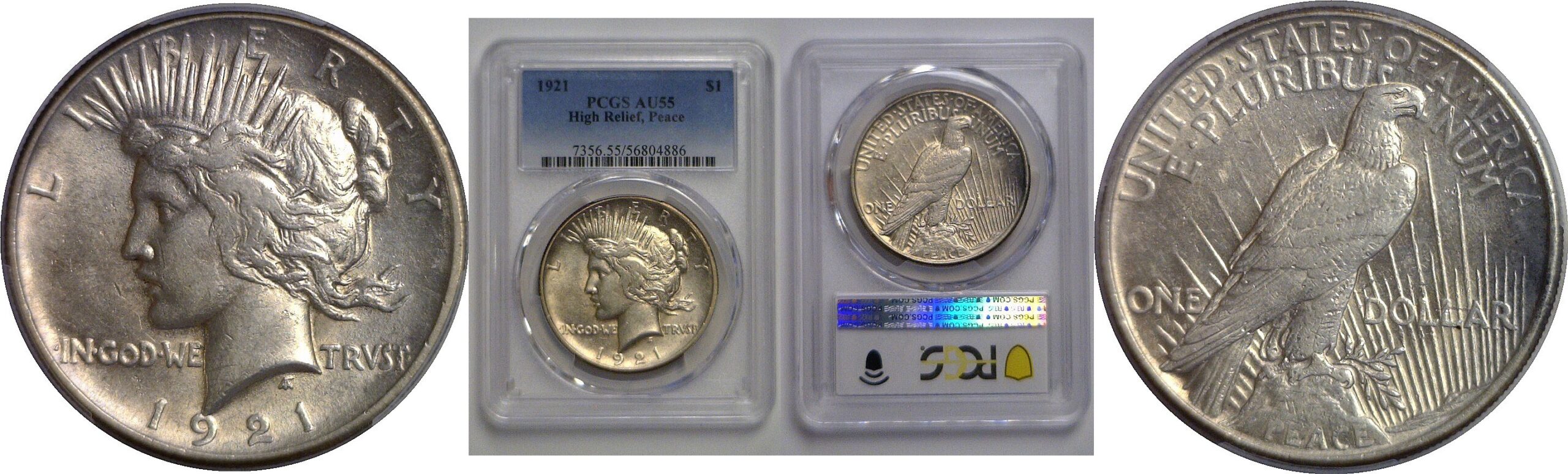 1921 Peace Dollar   PCGS AU-55