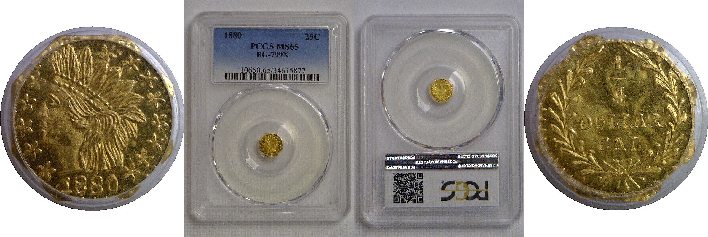 1880 25c  California Fractional Gold   BG-799X   PCGS MS-65