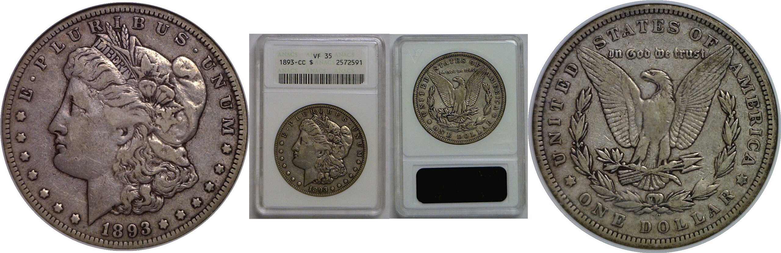 1893-CC Morgan Dollar   ANACS VF-35