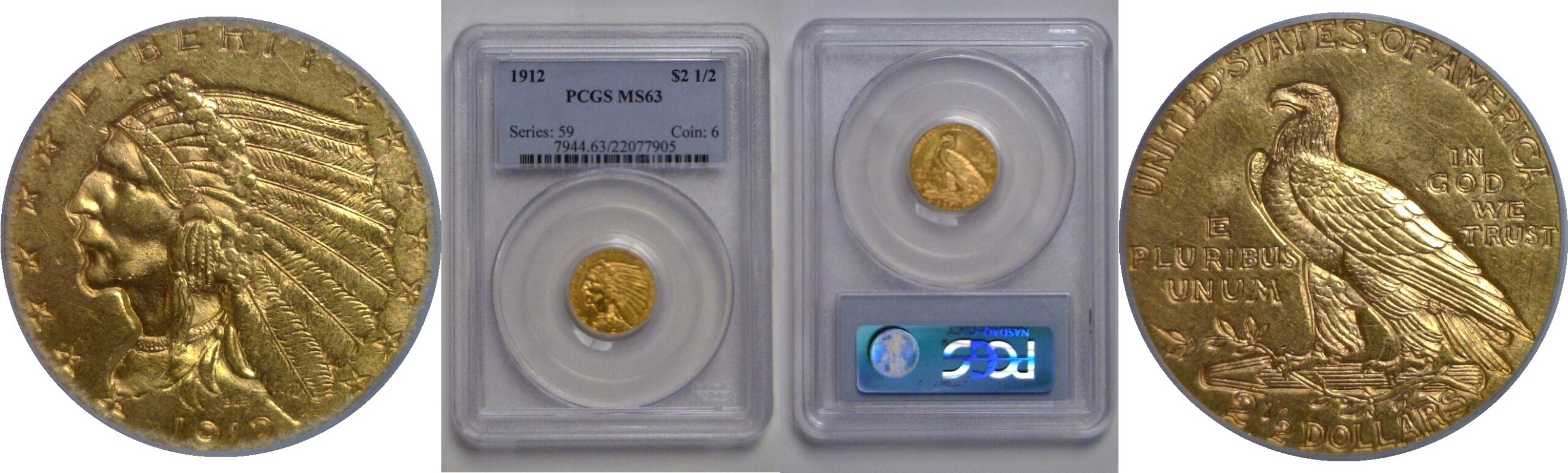 1912 $2 1/2 Indian   PCGS MS-63