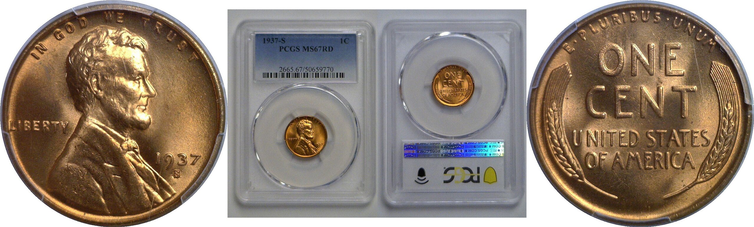 1937-S Lincoln Cent   PCGS MS-67 RD