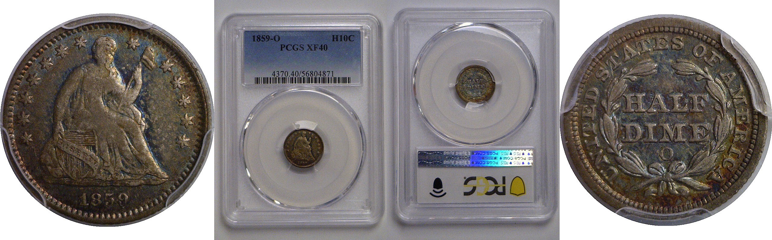 1859-O Seated Liberty Half Dime   PCGS XF-40