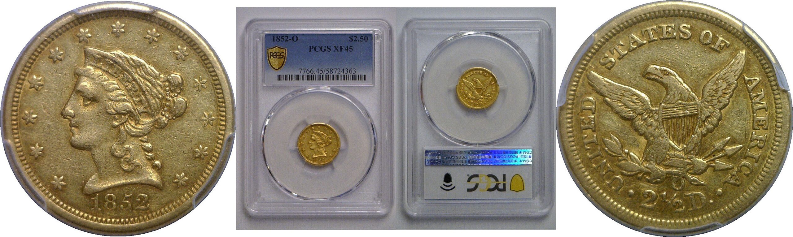 1852-O $2 1/2 Liberty   PCGS XF-45