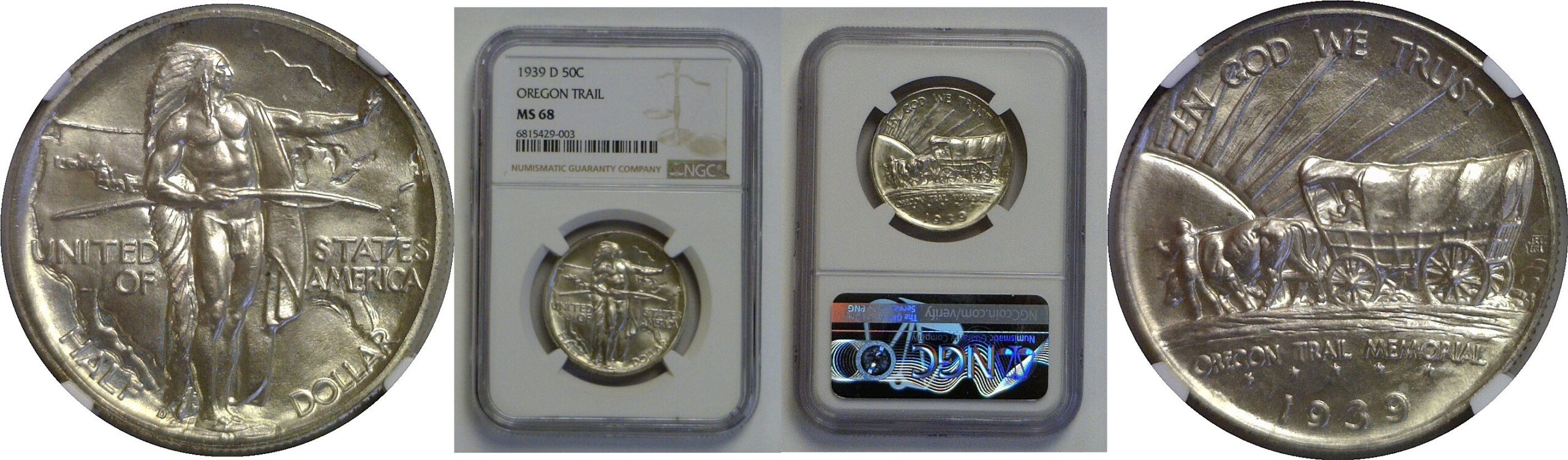 1939-D Oregon Trail Commemorative Half Dollar  NGC MS-68