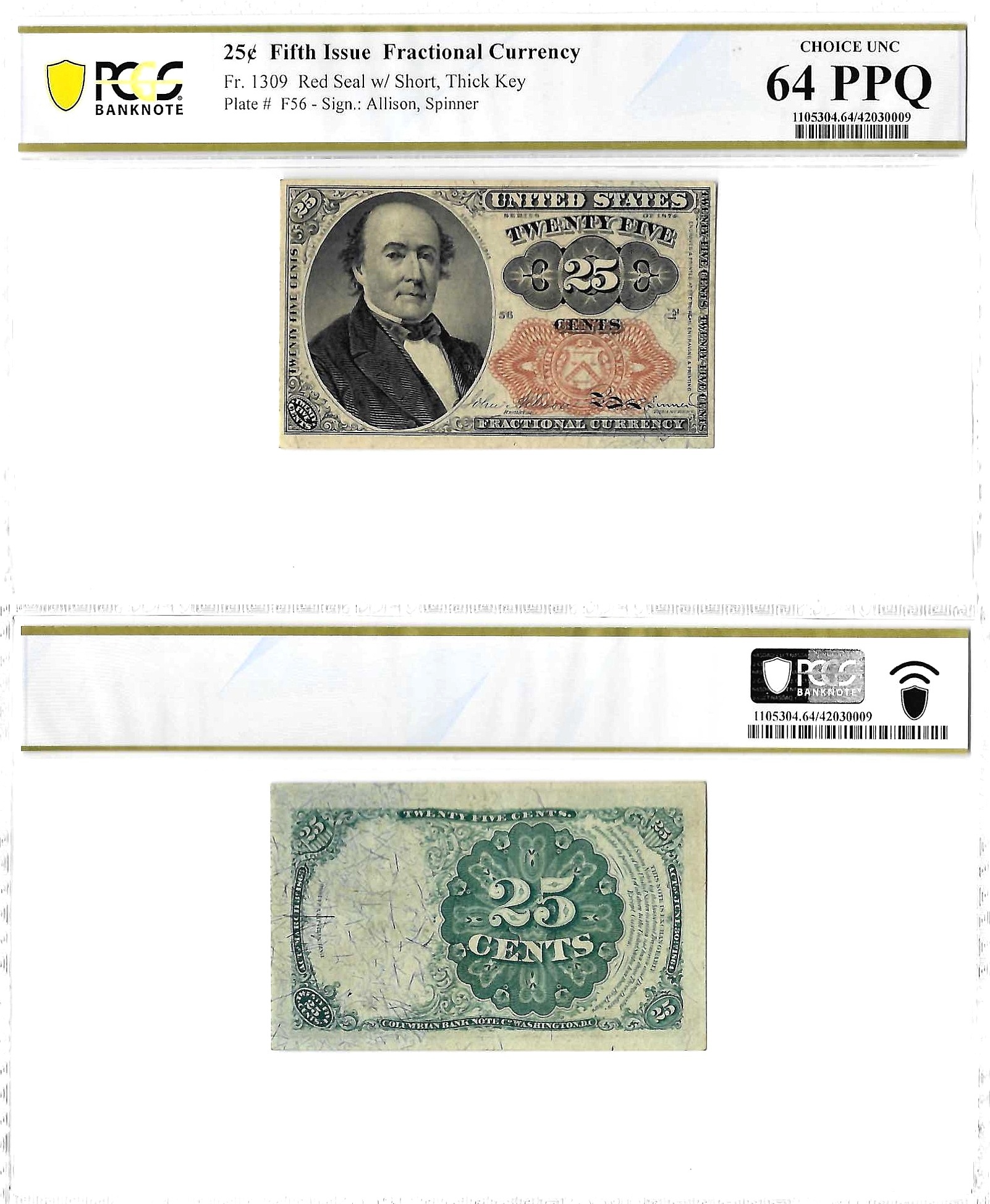 25 Cent 5th Issue Fractional Currency Fr-1309 PCGS Choice CU-64 PPQ