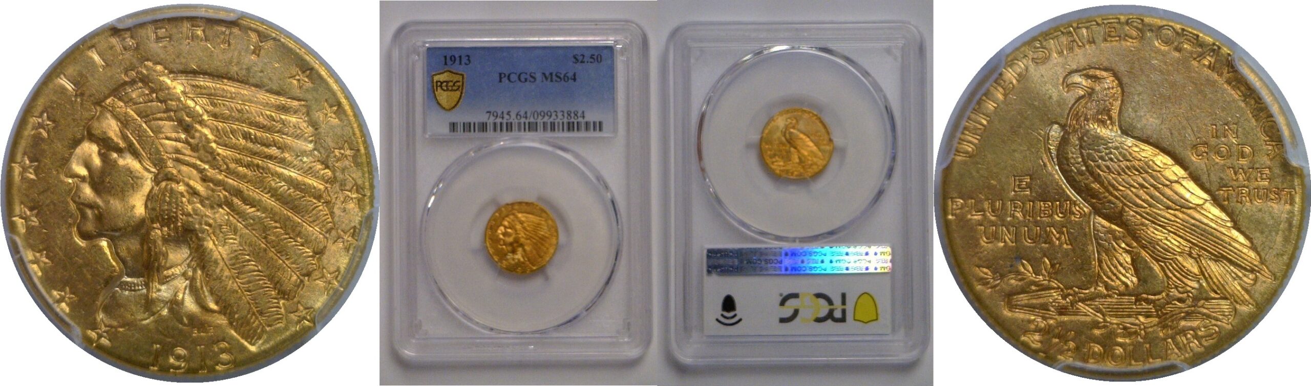 1913 $2 1/2 Indian   PCGS MS-64