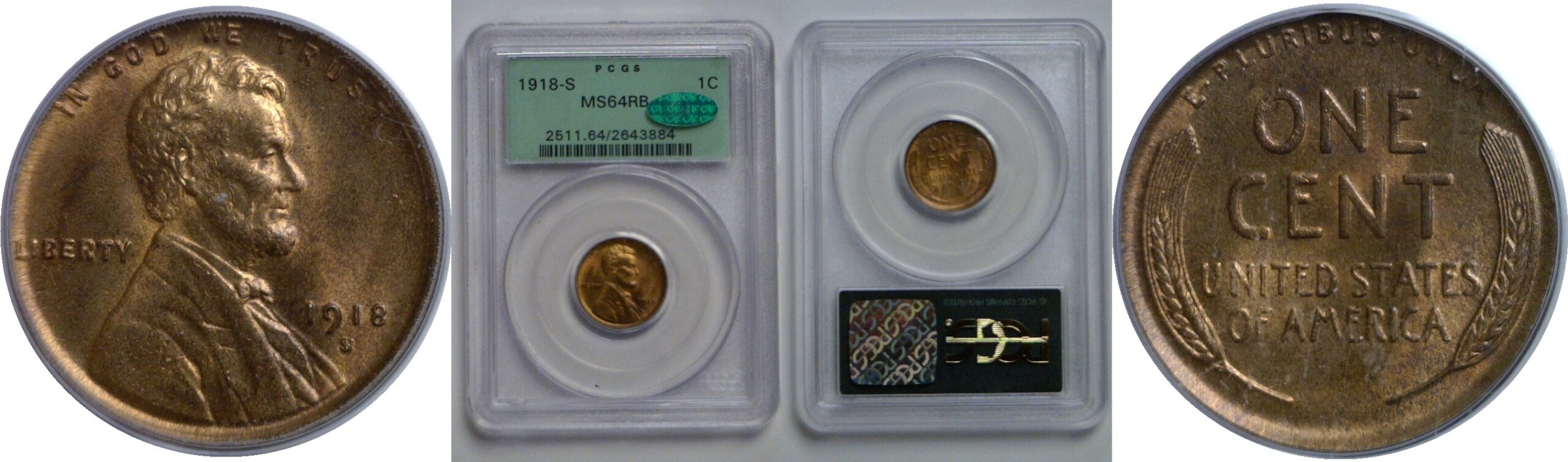 1918-S Lincoln Cent   PCGS MS-64 RB  CAC