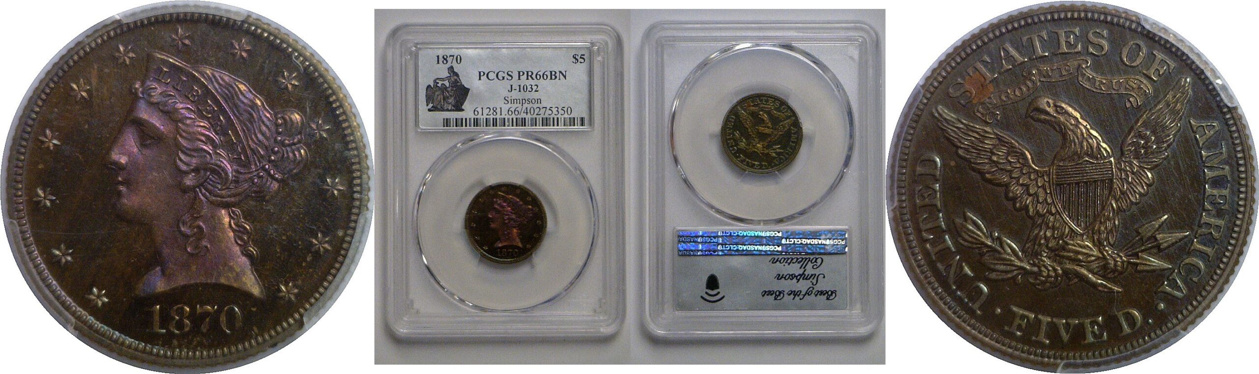 1870  $5 Pattern   J-1032    PCGS PR-66 BN