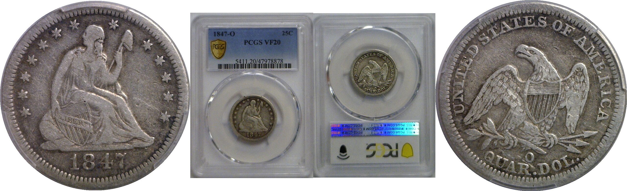 1847-O Seated Liberty Quarter   PCGS VF-20