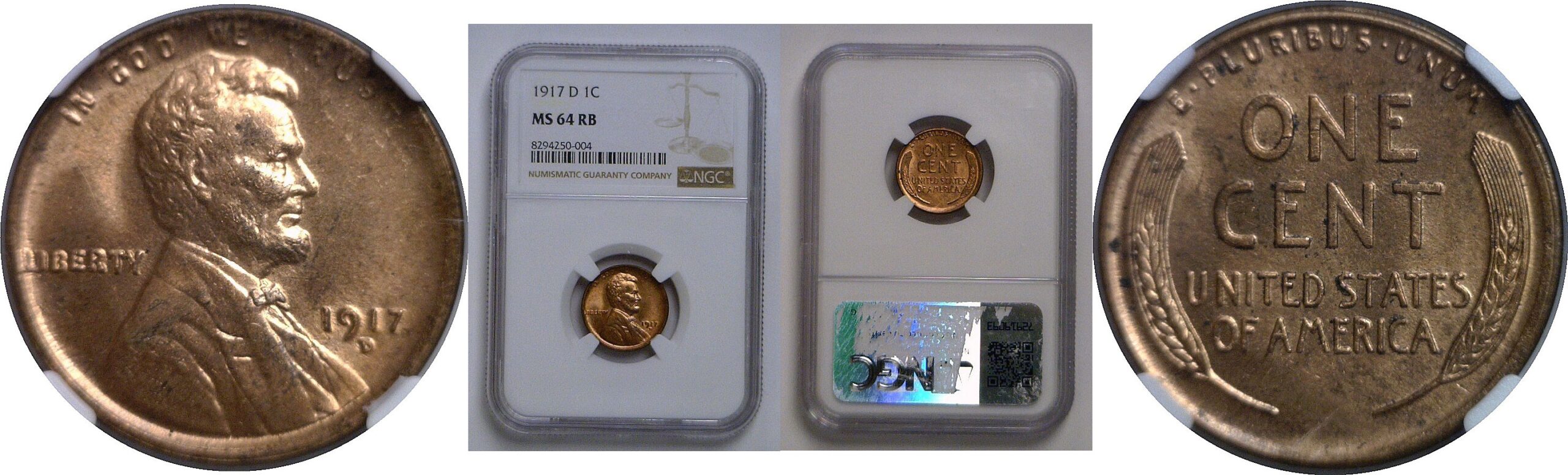 1917-D Lincoln Cent    NGC MS-64 RB