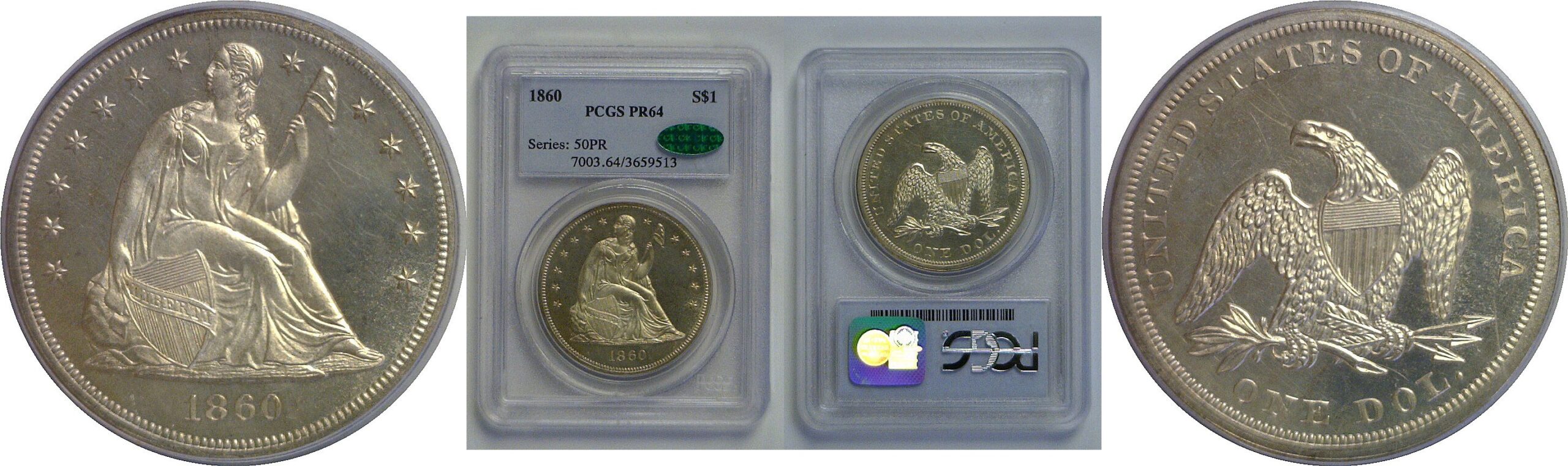 1860 Seated Liberty Dollar   PCGS PR-64 CAC
