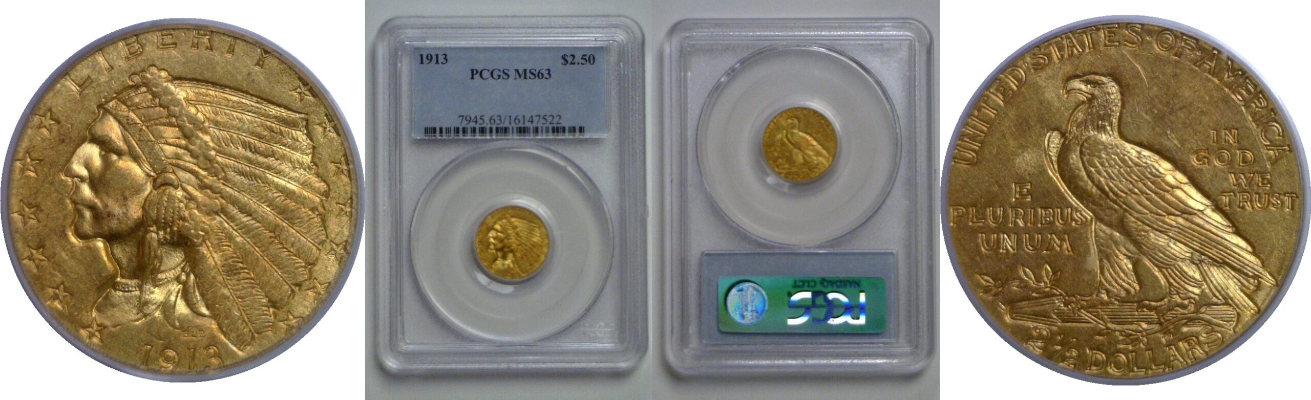 1913 $2 1/2 Indian   PCGS MS-63